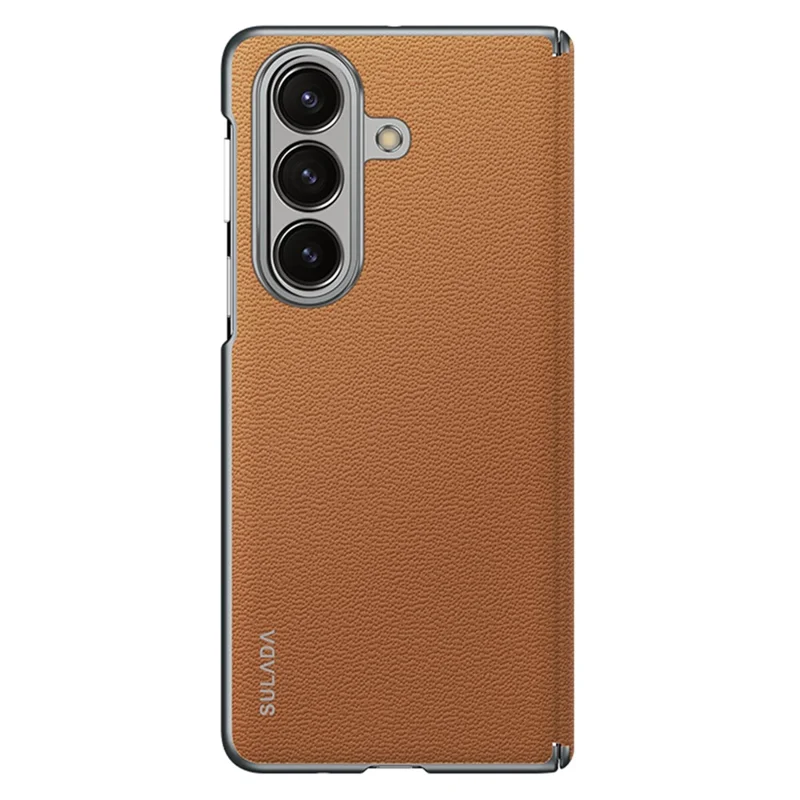 SULADA For Samsung Galaxy Z Fold7 5G Case Genuine Cow Leather Frameless Phone Back Cover - Brown