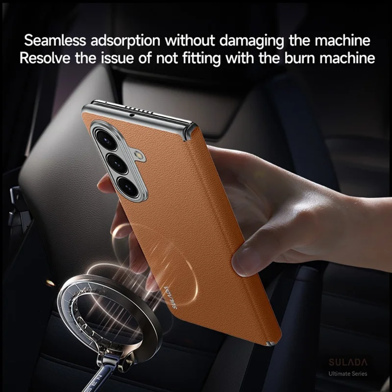 SULADA For Samsung Galaxy Z Fold7 5G Case Genuine Cow Leather Frameless Phone Back Cover - Brown