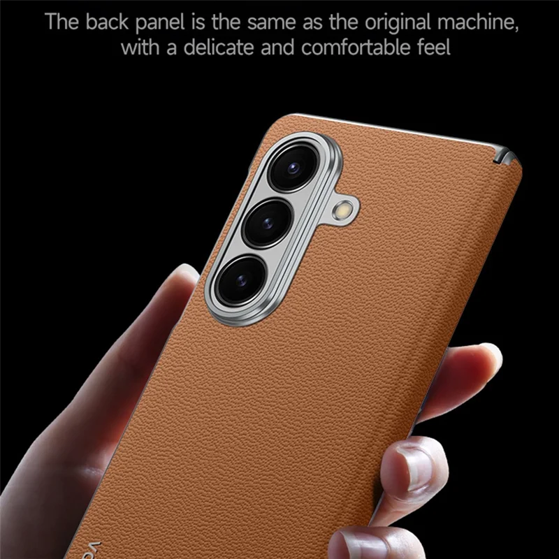SULADA For Samsung Galaxy Z Fold7 5G Case Genuine Cow Leather Frameless Phone Back Cover - Brown