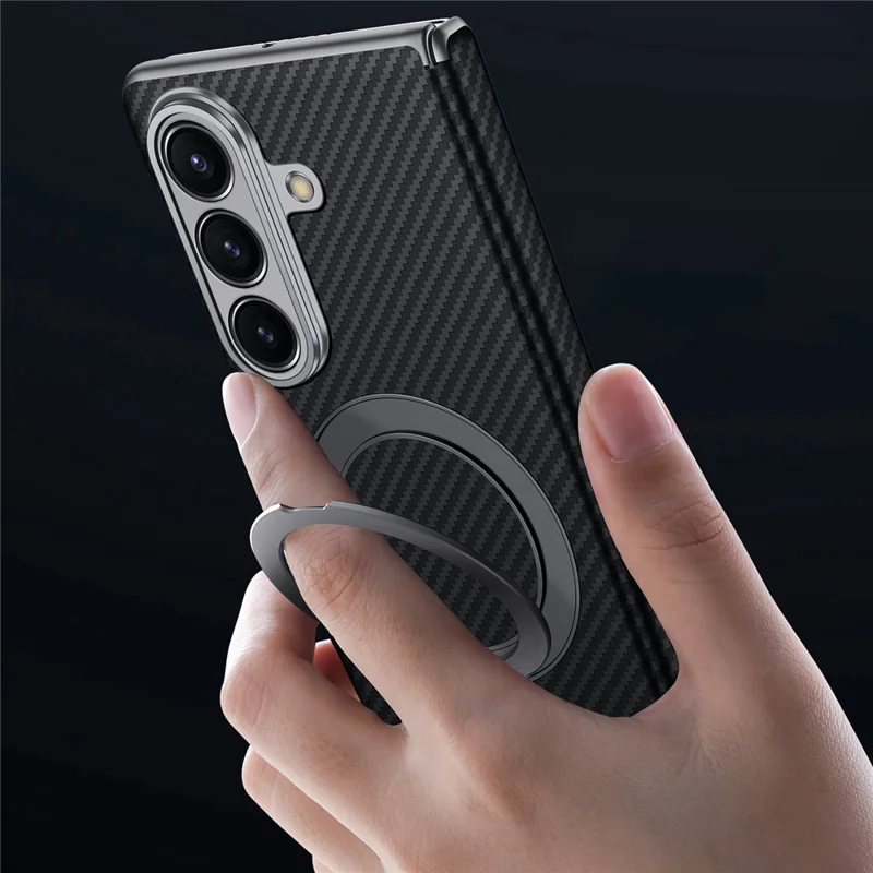 SULADA For Samsung Galaxy Z Fold7 5G Case Compatible with MagSafe Kickstand PU + PC Phone Cover Carbon Fiber Texture - Black