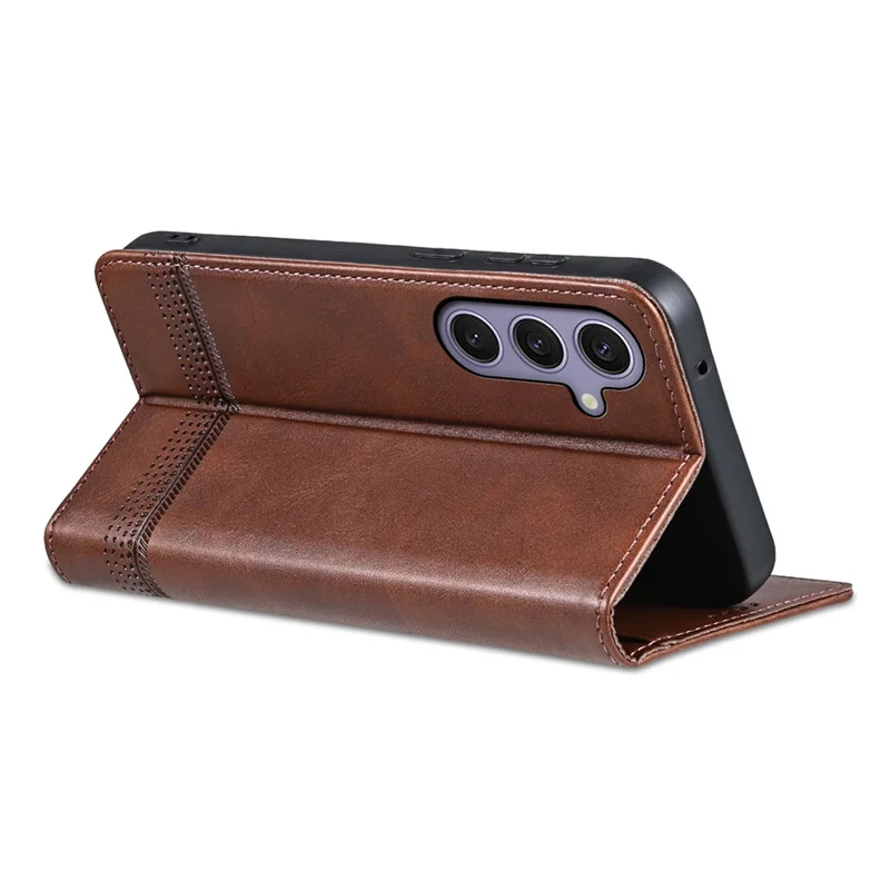 AZNS Pour Étui Samsung Galaxy S25 FE en Cuir de Vachette avec Texture PU Portefeuille - Café
