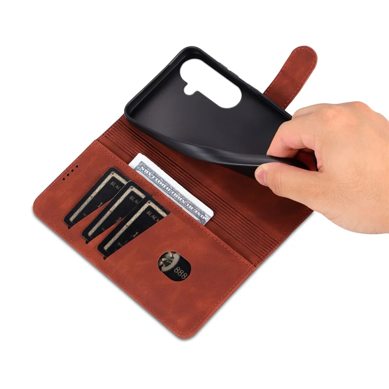 AZNS Pour Samsung Galaxy S25 FE Étui en cuir PU Portefeuille Housse de téléphone - Marron