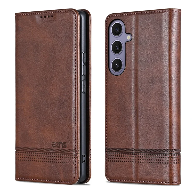AZNS For Samsung Galaxy A17 5G Case Cowhide Texture PU Leather Wallet Phone Cover - Coffee