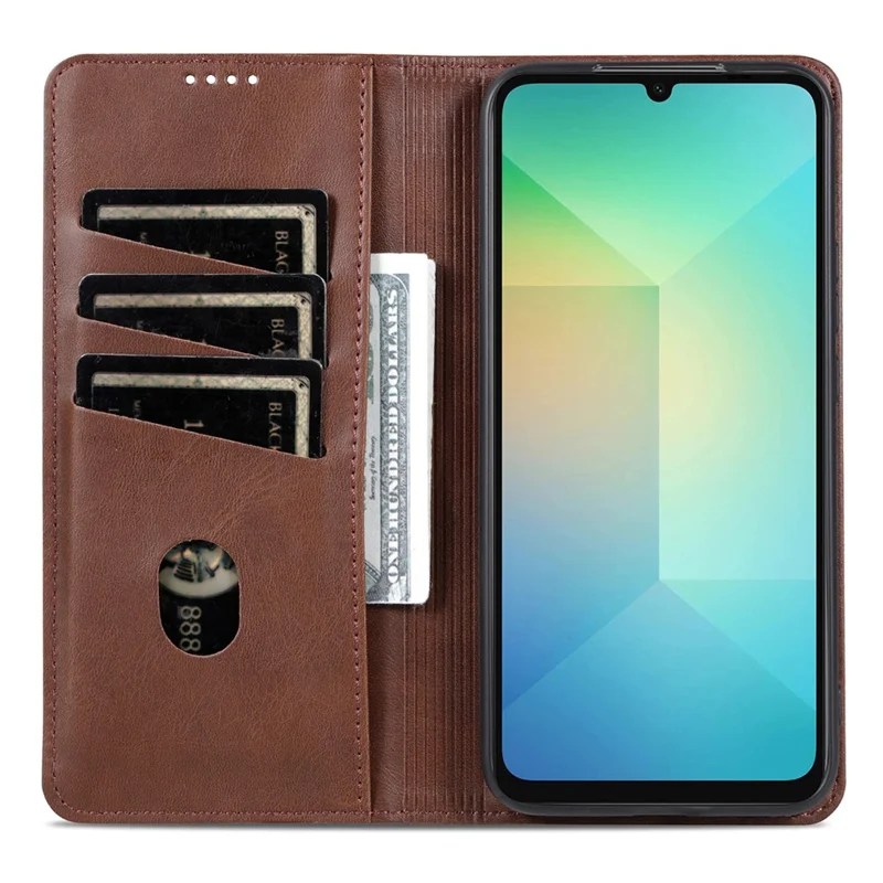 AZNS For Samsung Galaxy A17 5G Case Cowhide Texture PU Leather Wallet Phone Cover - Coffee