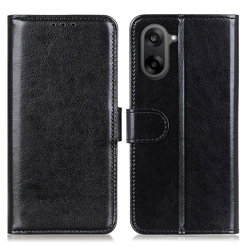 Funda de Cuero PU con Textura de Caballo Loco para OnePlus Nord CE5 5G - Negra