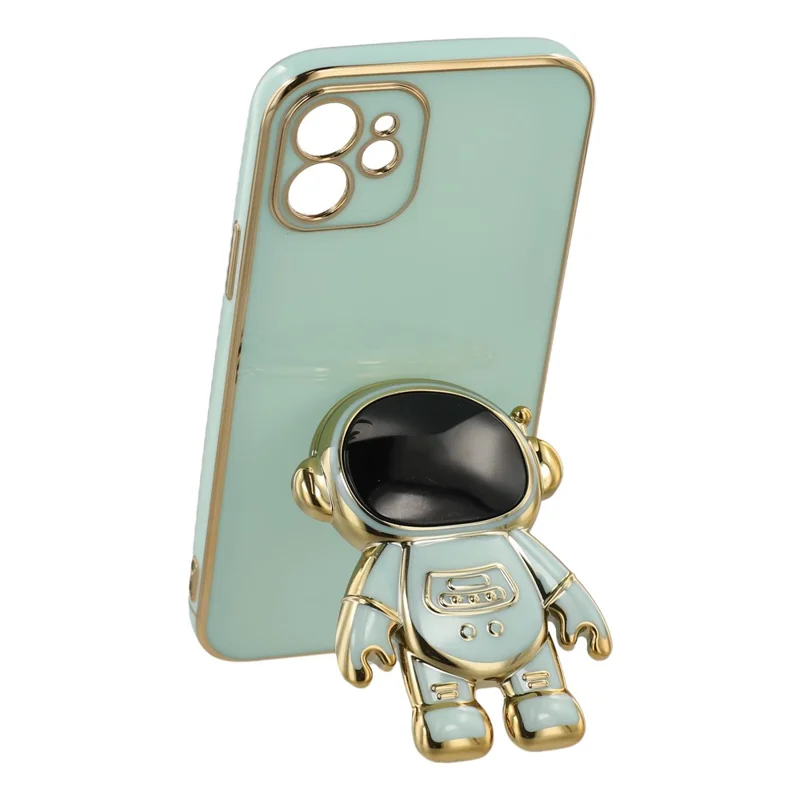 Capa para iPhone 12 com Revestimento Eletrolítico de TPU Macio com Suporte Oculto de Astronauta - Verde