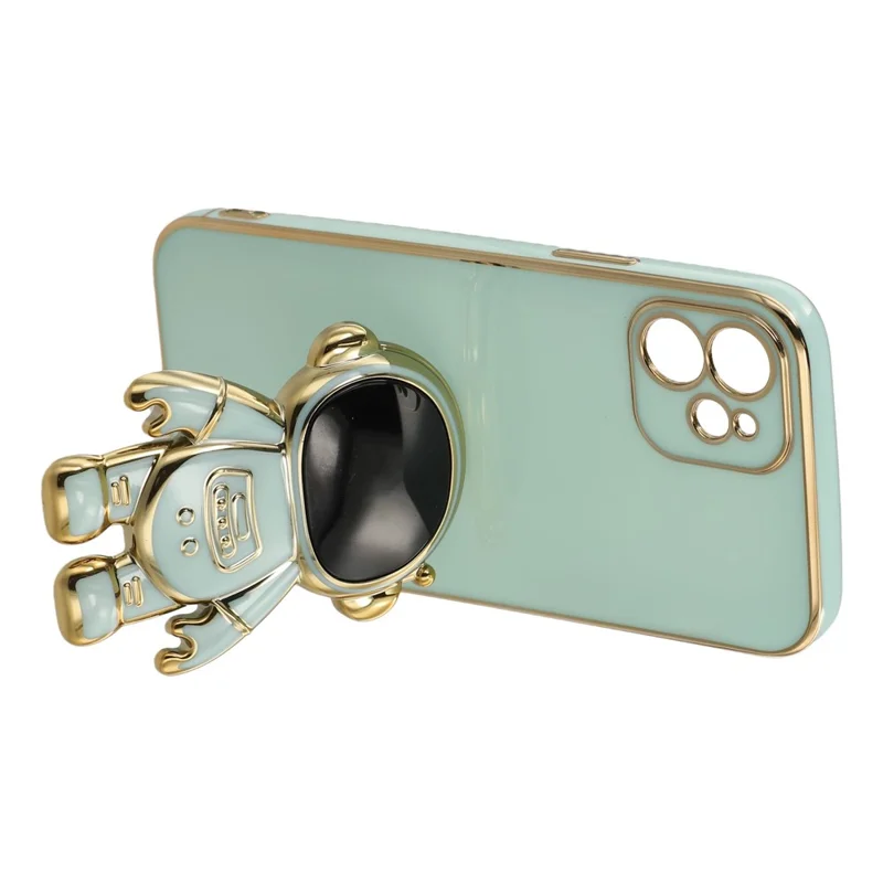 Capa para iPhone 12 com Revestimento Eletrolítico de TPU Macio com Suporte Oculto de Astronauta - Verde
