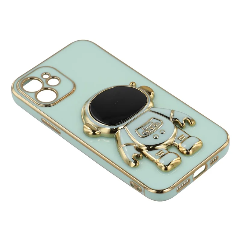 Capa para iPhone 12 com Revestimento Eletrolítico de TPU Macio com Suporte Oculto de Astronauta - Verde