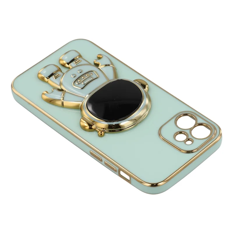 Capa para iPhone 12 com Revestimento Eletrolítico de TPU Macio com Suporte Oculto de Astronauta - Verde