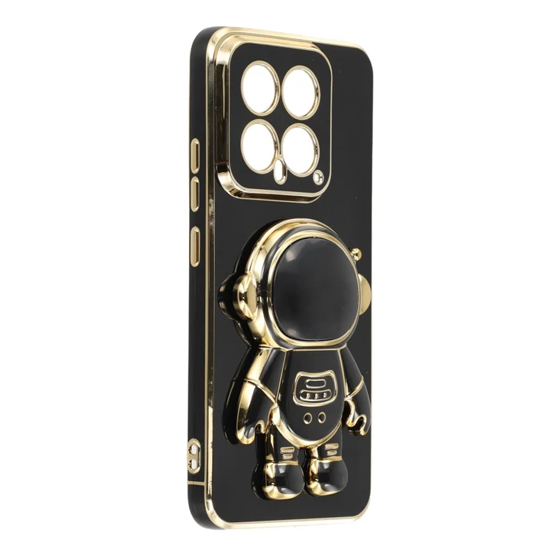 Cover per Xiaomi 14 con Elettroplaccatura Morbido TPU con Astronauta Supporto Nascosto - Nero