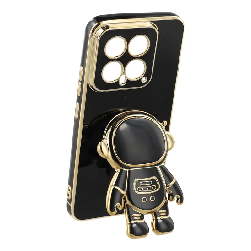 Cover per Xiaomi 14 con Elettroplaccatura Morbido TPU con Astronauta Supporto Nascosto - Nero
