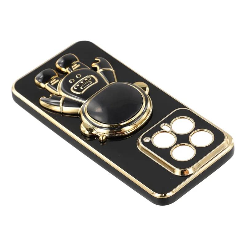 Cover per Xiaomi 14 con Elettroplaccatura Morbido TPU con Astronauta Supporto Nascosto - Nero