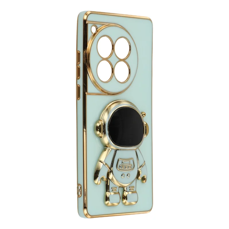 For OnePlus 12 5G Case Electroplating Soft TPU Phone Cover with Astronaut Hidden Kickstand - Green