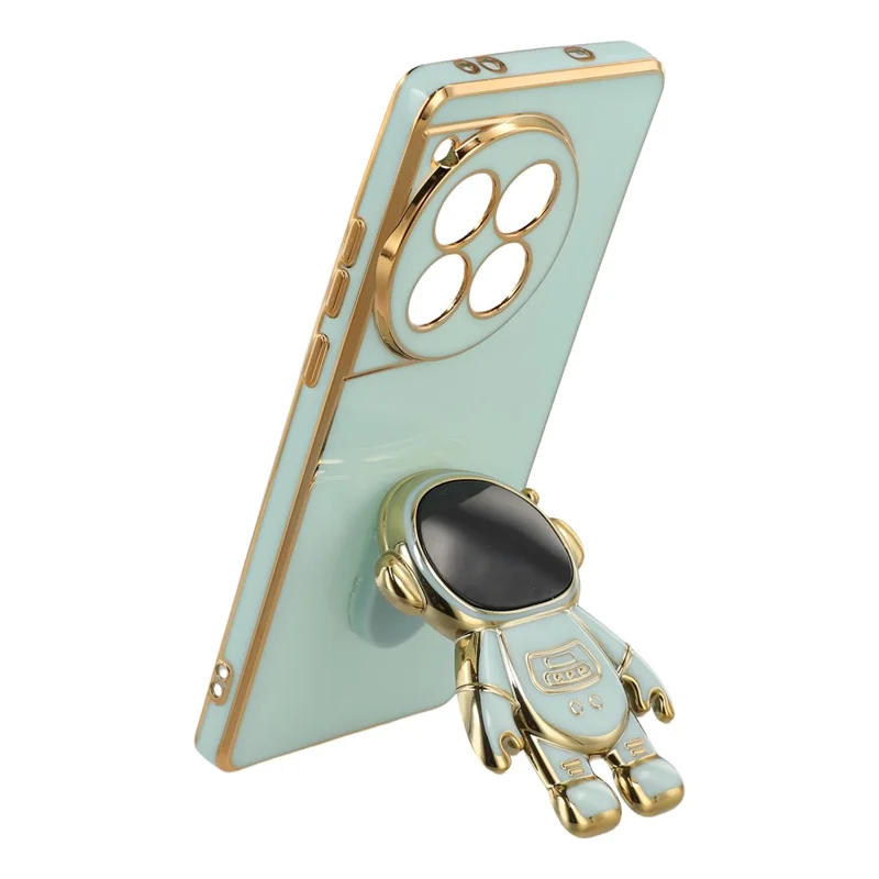 For OnePlus 12 5G Case Electroplating Soft TPU Phone Cover with Astronaut Hidden Kickstand - Green