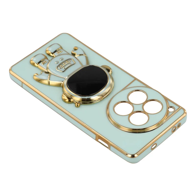 For OnePlus 12 5G Case Electroplating Soft TPU Phone Cover with Astronaut Hidden Kickstand - Green