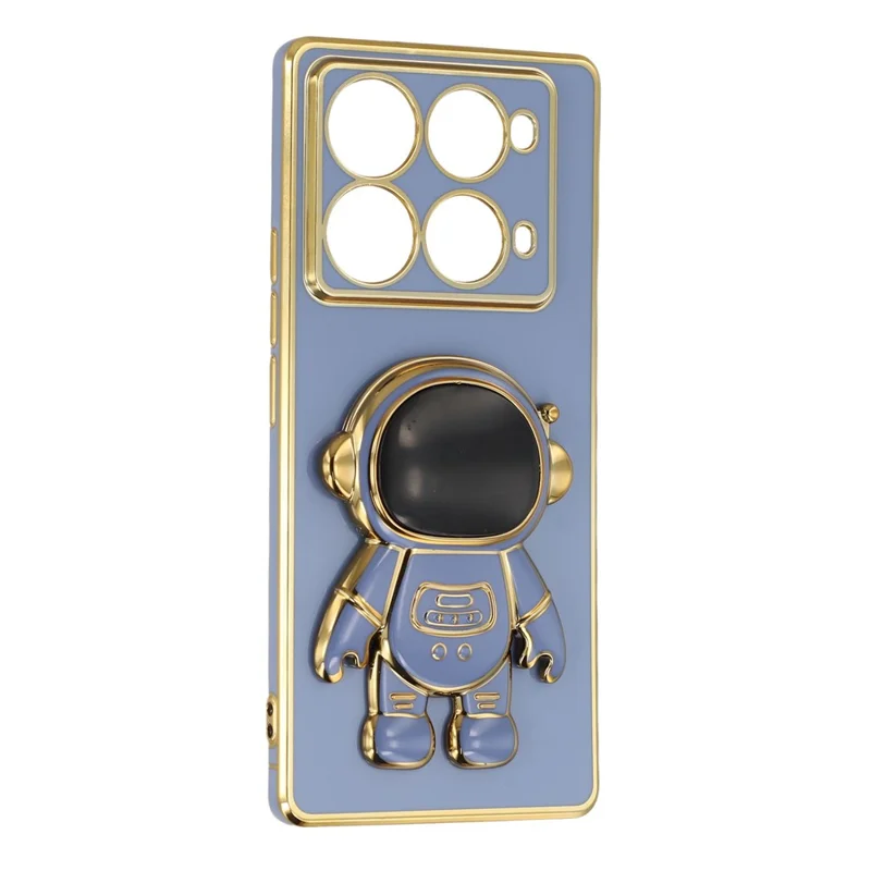 Pour Infinix Note 40 Pro 4G / 5G / Note 40 Pro+ Coque Électroplaquée en TPU Souple avec Support Caché d'Astronaute - Bleu