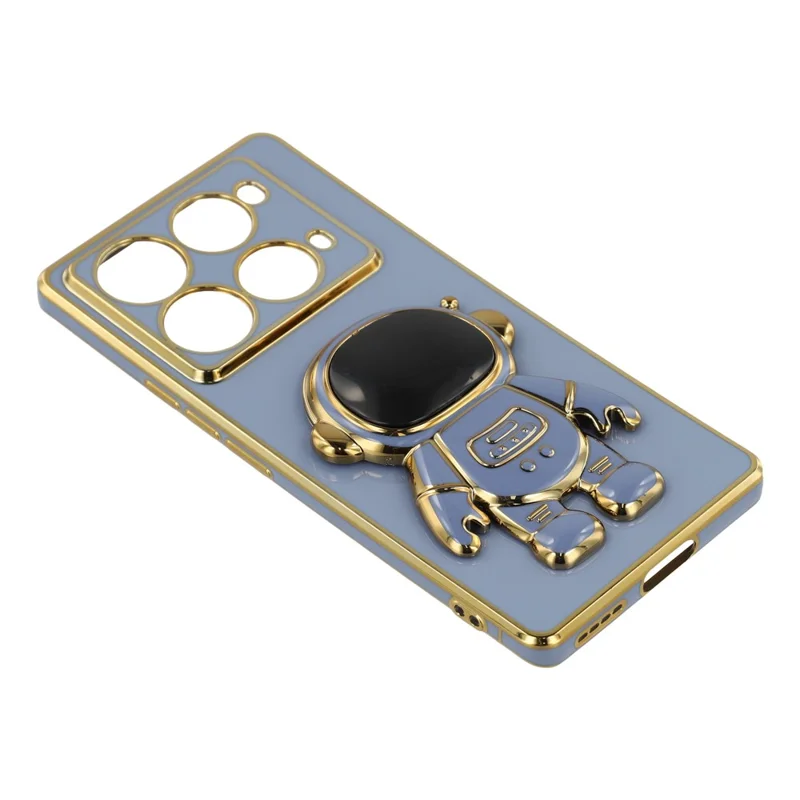 Pour Infinix Note 40 Pro 4G / 5G / Note 40 Pro+ Coque Électroplaquée en TPU Souple avec Support Caché d'Astronaute - Bleu