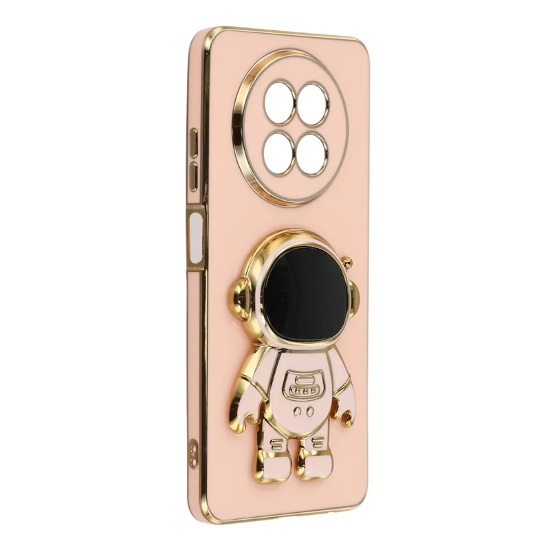 Cover per Realme 12 5G con Placcatura Elettrolitica, Custodia in TPU Morbido con Astronauta e Supporto Nascosto - Rosa