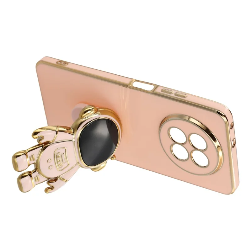 Cover per Realme 12 5G con Placcatura Elettrolitica, Custodia in TPU Morbido con Astronauta e Supporto Nascosto - Rosa
