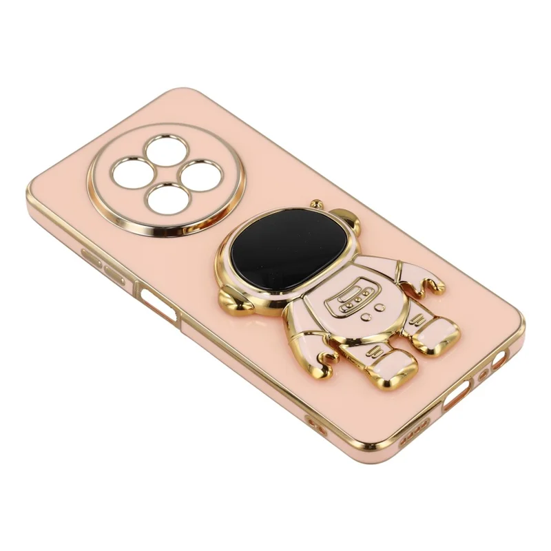 Cover per Realme 12 5G con Placcatura Elettrolitica, Custodia in TPU Morbido con Astronauta e Supporto Nascosto - Rosa