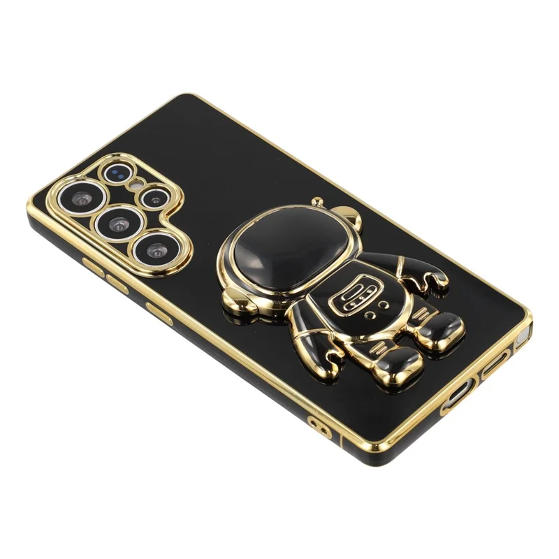 For Samsung Galaxy S24 Ultra Case Electroplating Soft TPU Phone Cover with Astronaut Hidden Kickstand - Black
