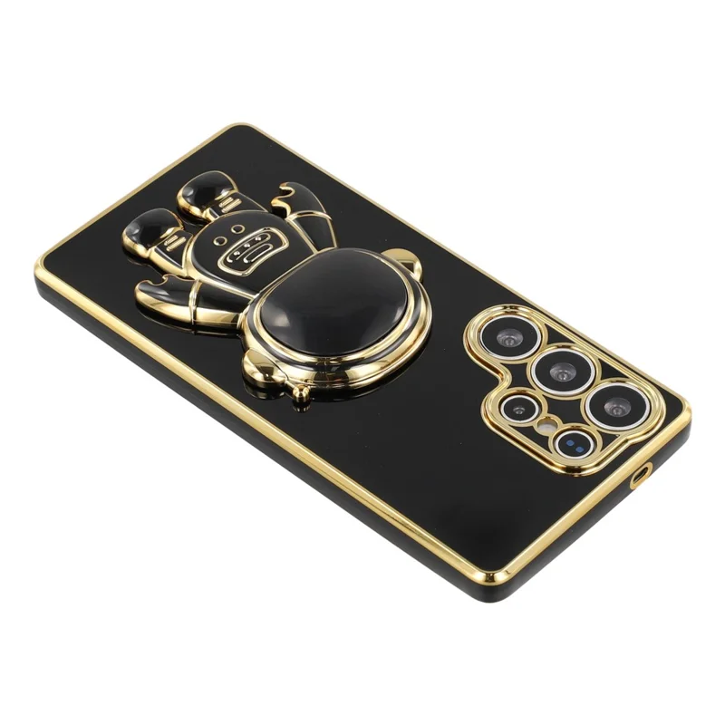 For Samsung Galaxy S24 Ultra Case Electroplating Soft TPU Phone Cover with Astronaut Hidden Kickstand - Black