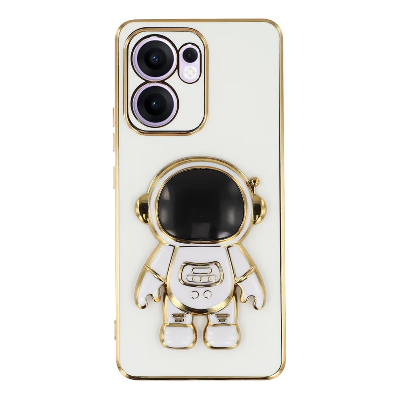 For Oppo Reno13 F 4G / 5G Case Electroplating Soft TPU Phone Cover with Astronaut Hidden Kickstand - White
