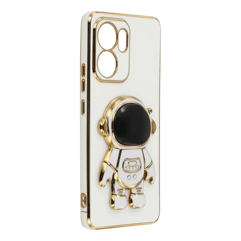 For Oppo Reno13 F 4G / 5G Case Electroplating Soft TPU Phone Cover with Astronaut Hidden Kickstand - White