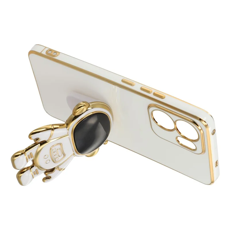 For Oppo Reno13 F 4G / 5G Case Electroplating Soft TPU Phone Cover with Astronaut Hidden Kickstand - White
