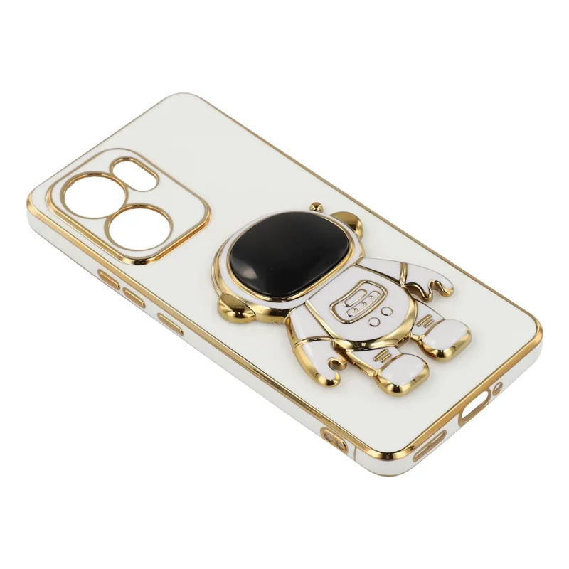 For Oppo Reno13 F 4G / 5G Case Electroplating Soft TPU Phone Cover with Astronaut Hidden Kickstand - White