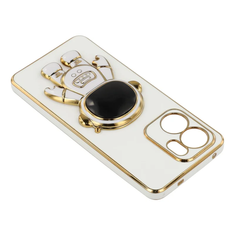 For Oppo Reno13 F 4G / 5G Case Electroplating Soft TPU Phone Cover with Astronaut Hidden Kickstand - White