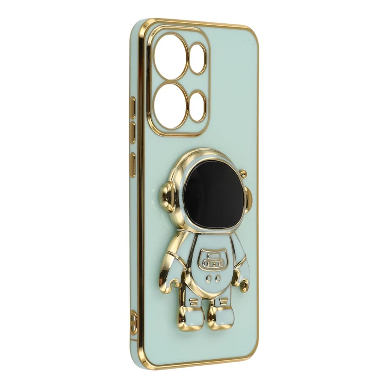 For Oppo Reno13 Pro 5G Case Electroplating Soft TPU Phone Cover with Astronaut Hidden Kickstand - Green