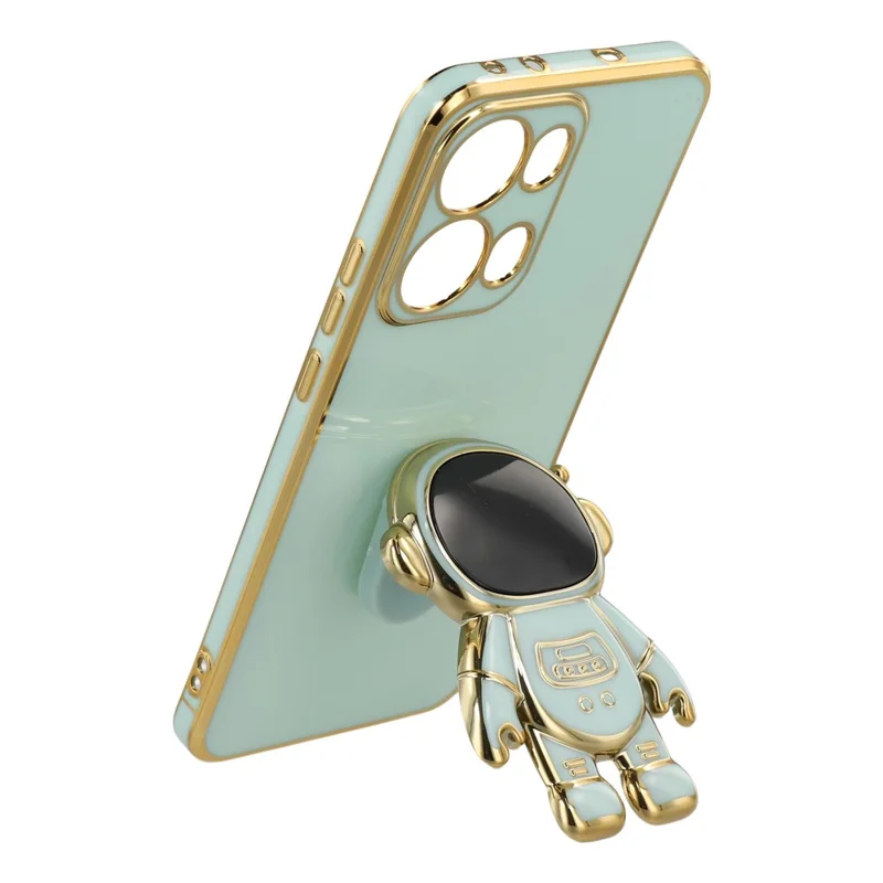 For Oppo Reno13 Pro 5G Case Electroplating Soft TPU Phone Cover with Astronaut Hidden Kickstand - Green