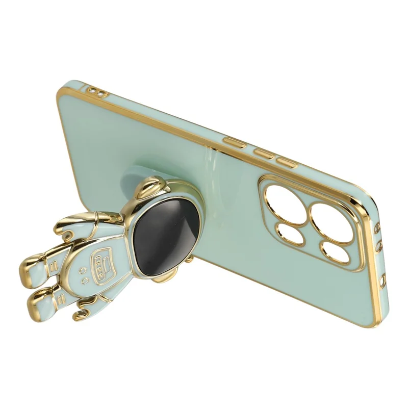 For Oppo Reno13 Pro 5G Case Electroplating Soft TPU Phone Cover with Astronaut Hidden Kickstand - Green