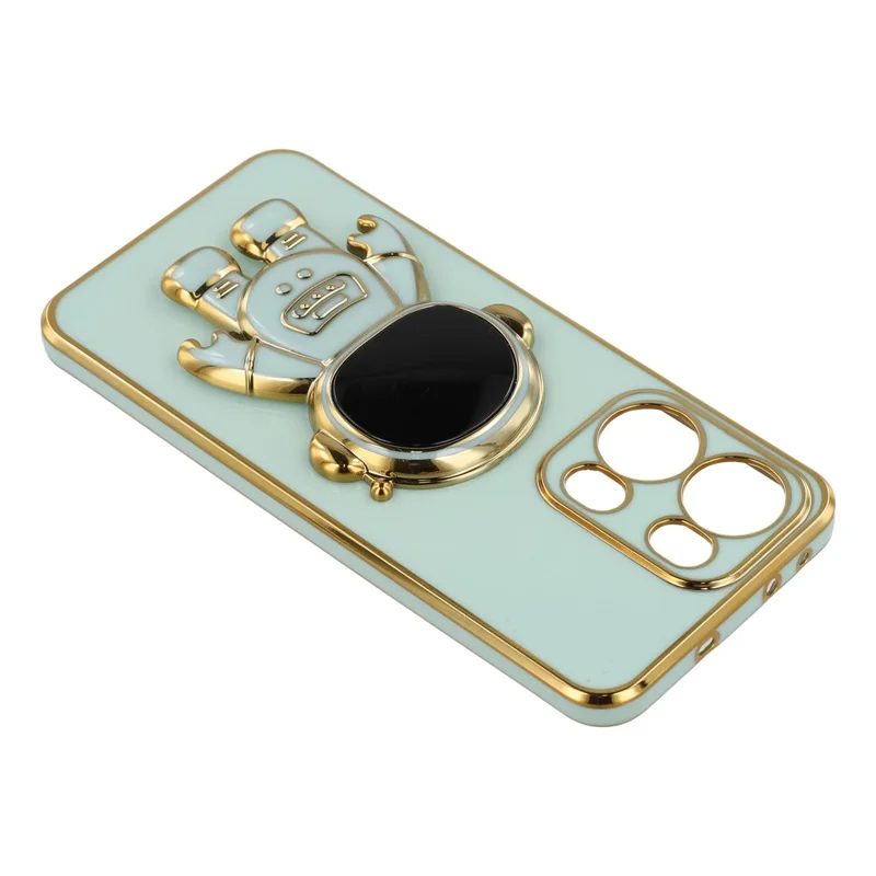 For Oppo Reno13 Pro 5G Case Electroplating Soft TPU Phone Cover with Astronaut Hidden Kickstand - Green