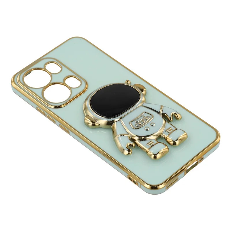 For Oppo Reno13 Pro 5G Case Electroplating Soft TPU Phone Cover with Astronaut Hidden Kickstand - Green