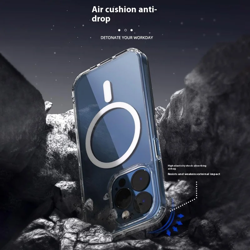 For iPhone 15 Pro Magnetic Case 1.5mm Thickness TPU + PC Clear Phone Back Cover