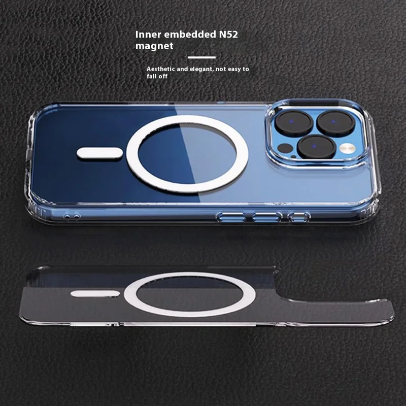 Cover posteriore trasparente per iPhone 14 Pro - Custodia magnetica sottile in TPU + PC, spessore 1,5 mm