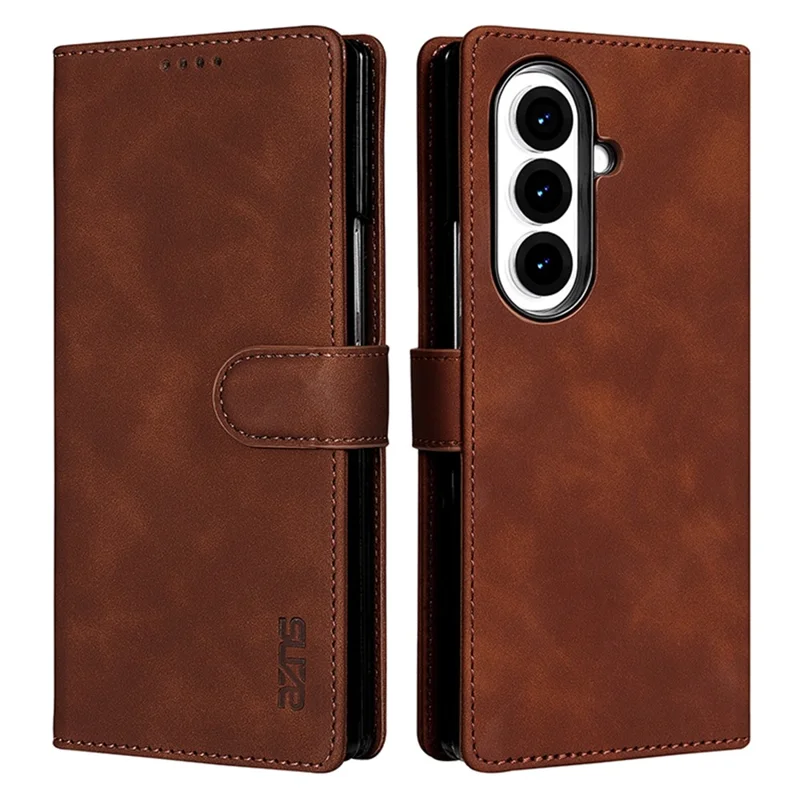 AZNS For Samsung Galaxy Z Fold7 5G Case PU Leather Wallet Phone Cover - Brown