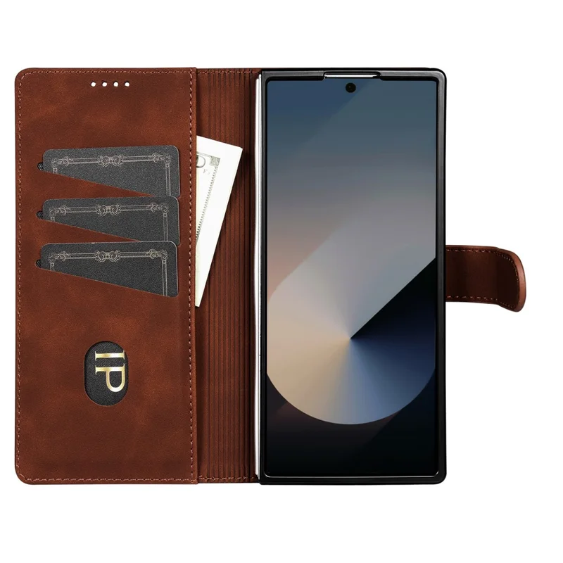 AZNS For Samsung Galaxy Z Fold7 5G Case PU Leather Wallet Phone Cover - Brown