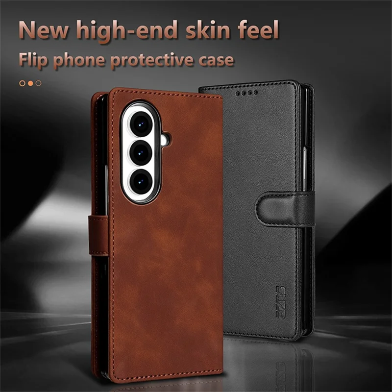 AZNS For Samsung Galaxy Z Fold7 5G Case PU Leather Wallet Phone Cover - Brown