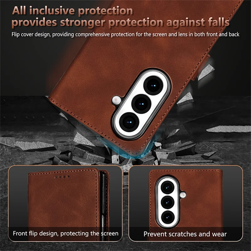 AZNS For Samsung Galaxy Z Fold7 5G Case PU Leather Wallet Phone Cover - Brown