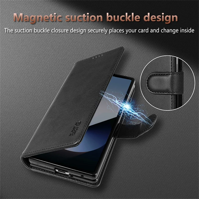AZNS For Samsung Galaxy Z Fold7 5G Case PU Leather Wallet Phone Cover - Brown