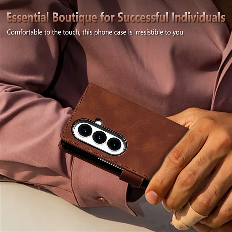 AZNS For Samsung Galaxy Z Fold7 5G Case PU Leather Wallet Phone Cover - Brown
