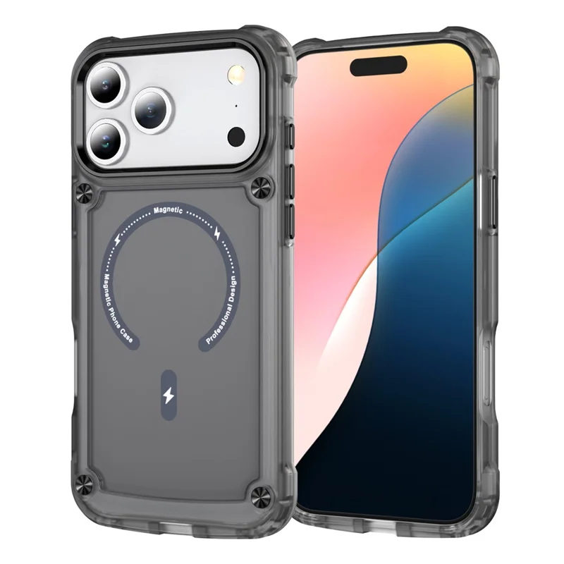 For iPhone 17 Pro Case Skin Touch TPU + PC Phone Cover with C-type Magnetic Ring - Transparent Black