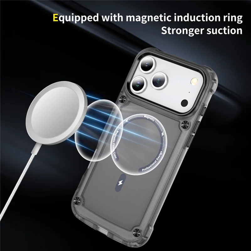 For iPhone 17 Pro Case Skin Touch TPU + PC Phone Cover with C-type Magnetic Ring - Transparent Black