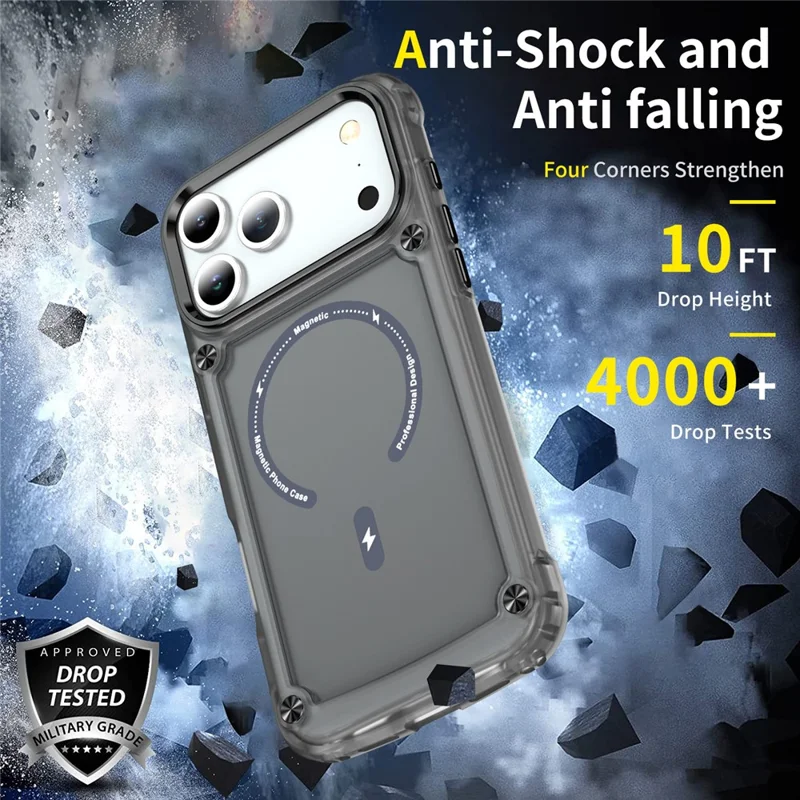 For iPhone 17 Pro Case Skin Touch TPU + PC Phone Cover with C-type Magnetic Ring - Transparent Black