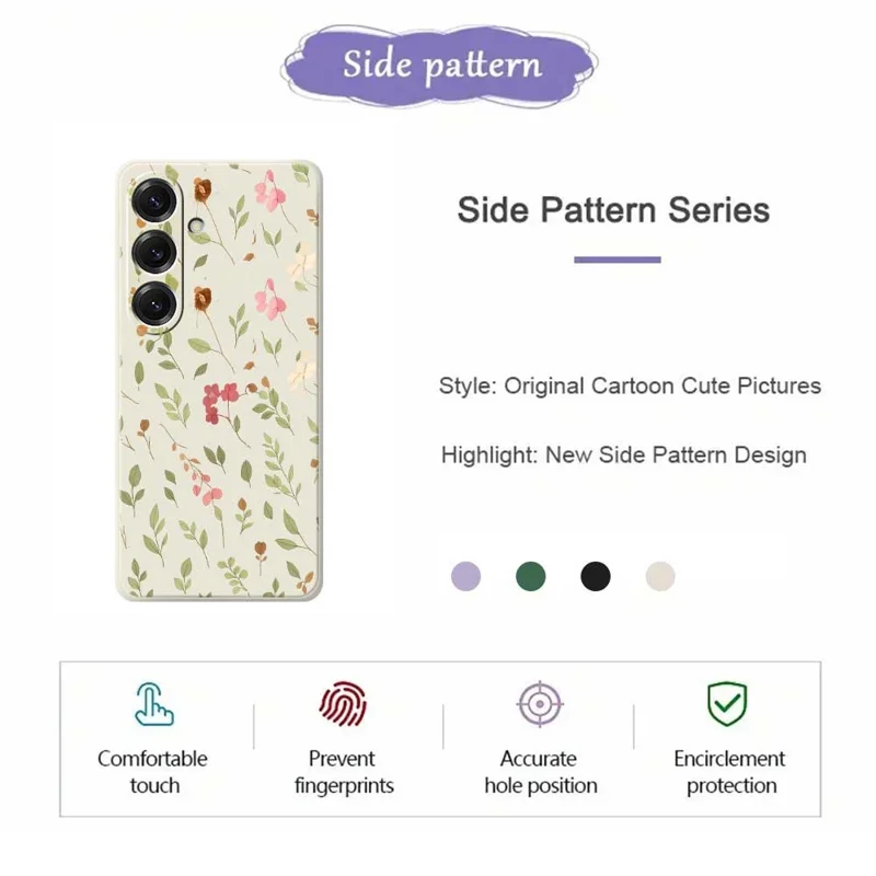 Cover per Samsung Galaxy S25 con Motivo di Piccoli Fiori e Foglie, Stampa su Bordo Dritto, Cover Posteriore TPU per Telefono - Beige