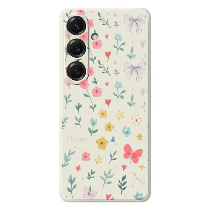 For Samsung Galaxy S25 Case Floral Bow Pattern Printing Straight Edge TPU Phone Back Cover - Beige