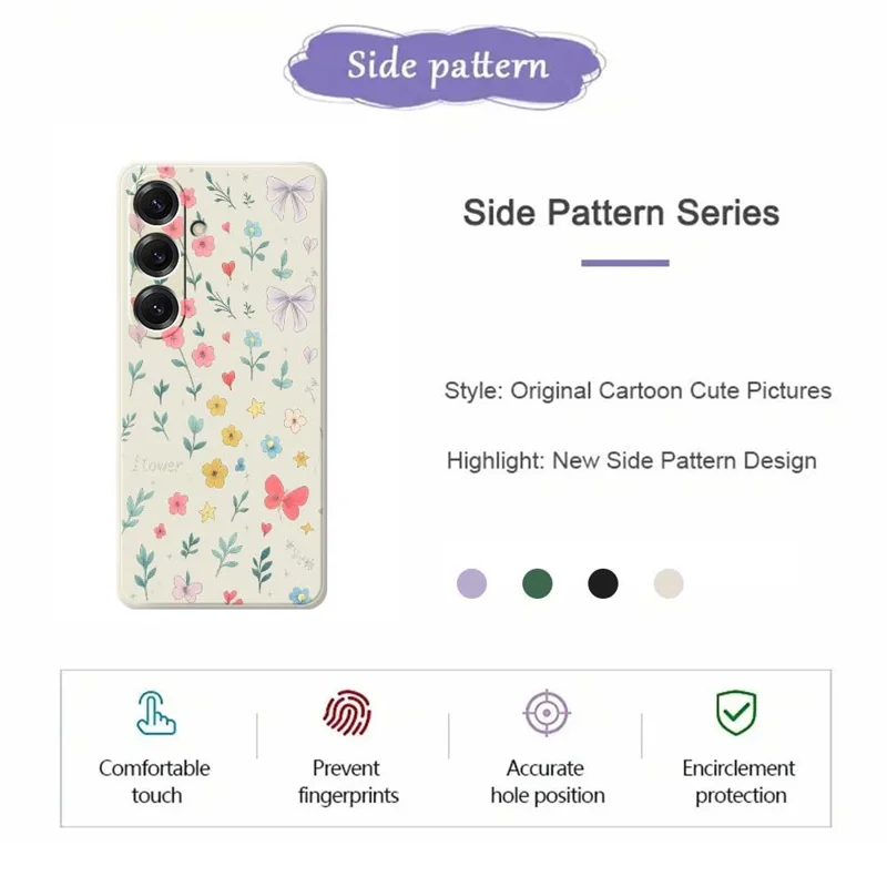 For Samsung Galaxy S25 Case Floral Bow Pattern Printing Straight Edge TPU Phone Back Cover - Beige